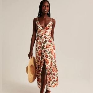 Abercrombie & Fitch Button-Through Maxi Dress in White Floral, Size XS